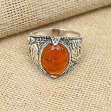 Unique Amber Gemstone Handmade 925 Sterling Silver Men's Love Ring All Size D23