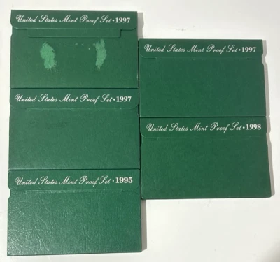 U.S. Proof Mint Sets 5 Set LOT of 1995 1997x3 1998 ORIGINAL Boxes Green Boxes - Image 1 of 4