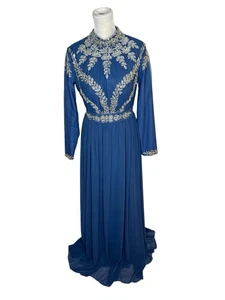 Langarm komplett gefüttert bescheiden blau festliches Kleid mit silbernen Pailletten Gr. 48EU - Bild 1 von 4