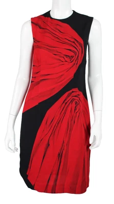 DRIES VAN NOTEN Black & Red Fabric-Print Crepe Sleeveless Sheath Dress 40 - Image 1 of 4