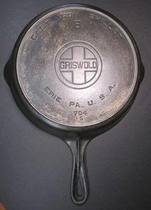 Vintage Griswold #8 großes Logo Gusseisen Pfanne 704 S Heizring Ausgießer - Bild 1 von 7