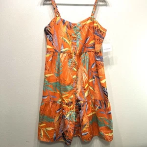 NEU Strand Mittagessen Lounge Knopfleiste Sommerkleid Größe M orange Blumen tropisch - Bild 1 von 9