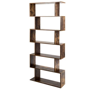 6 Tier S-Shaped Bookcase Z-Shelf Style Storage Display Modern Bookshelf Brown - Picture 1 of 12