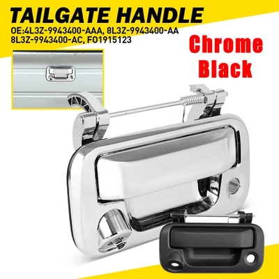 Manija del portón trasero con orificio de cámara cromado negro para Ford F-150 F250 F350 2004-2014 Foto 1 de 4