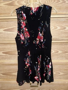 Free People Womens Wrap Style Tunic Top Black Floral Print Sleeveless Size Small - Picture 1 of 3