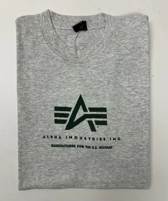 Vintage Alpha Industries Graphic T-Shirt Heather Grey Made in USA Large 21.25x30 - Image 1 of 4