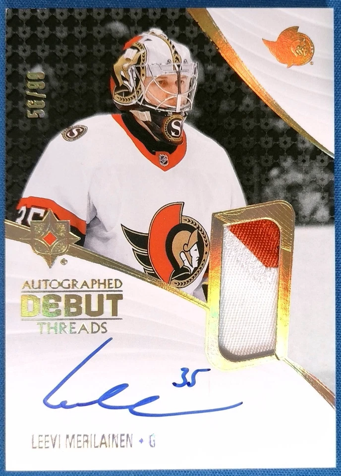 2023-24 Ultimate Leevi Merilainen Debut Threads Patch Auto 56/99 Senators (RC) - Image 1 of 2