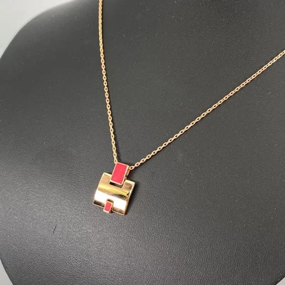 HERMES Eileen Necklace Pink Enamel Pink Gold Tone 44-49cm 9029 - Image 1 of 4