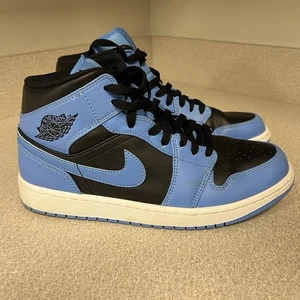 Men's Air Jordan 1 Mid UNC Black University Blue DQ8426-401 Size 9 Worn Once - Picture 1 of 9