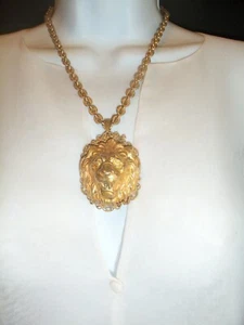 Miriam Haskell Large Lion Necklace Estate Jewelry Gold gilt - Picture 1 of 10