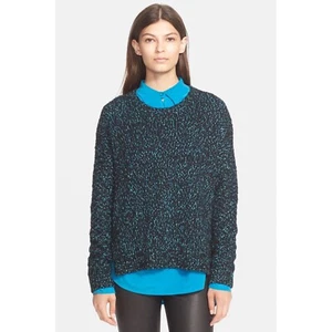 Vince. Suéter Pullover Cuello Redondo Negro y Verde Azulado Boucle Talla XXS Cuadrado Calce Grande - Imagen 1 de 5