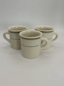 Lot Set 3 Ciera Coffee Mugs Cup~Diner Style *White & Green Heavy Fine Dinnerware - Picture 1 of 4