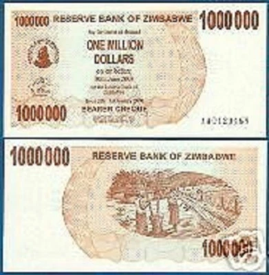 ZIMBABWE 1000000 P-53 2008 x 1 Pcs ONE MILLION DOLLAR AA UNC ZIMBABWEAN BANKNOTE - Image 1 of 3