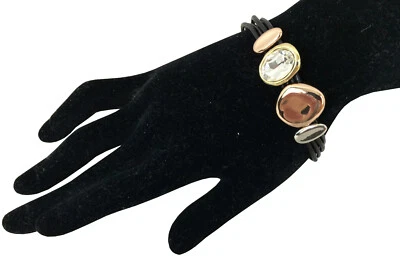 Damen Armband in Ethno-Spirit, mehrgliedriges Lederband, Glaskristalle, schwarz - Bild 1 von 2