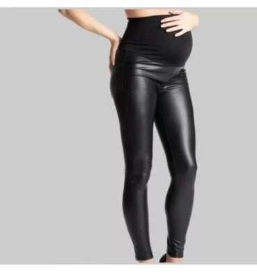 PREGGO LEGGINGS Maternity Rockstar Mamacita Black Vegan Faux Leather Large - Image 1 of 4