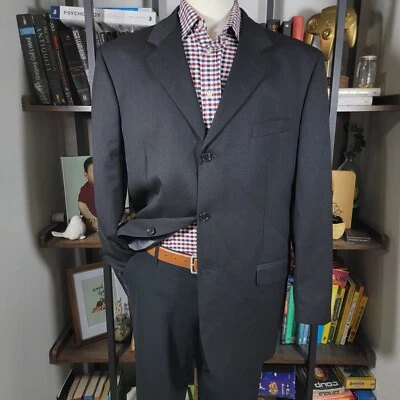 Abrigo Blazer Jones New York Para Hombres Deportivo Tres Botones Negro Carbón Lana Sarga 44L Foto 1 de 4