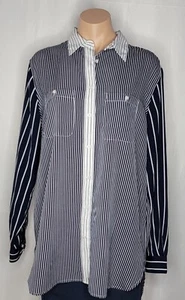 Lauren Ralph Lauren Women's Long Sleeve Navy/White Vertical Stripe Shirt Size L - Picture 1 of 7