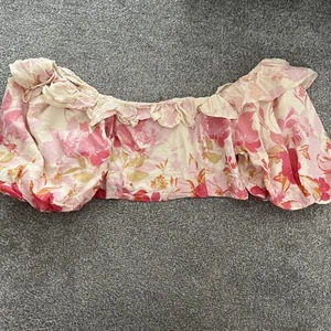 RIVER ISLAND IN OTHER WORDS SLEEVED CROPPED GYPSY TOP PINK FLORAL 12–VGC - Picture 1 of 6