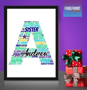 Personalised Name 'initial' wordart print perfect Birthday/Anniversary Gift - Picture 1 of 5
