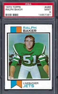 1973 Topps FB #486 PSA 9 Ralph Baker Jets 486 - Image 1 of 2