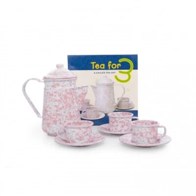 Crow Canyon Enamelware, Pink Marble Style, Children Tea For 3 Tea Set