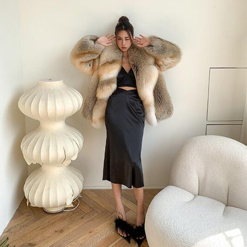 VETEMENTS Cappotto pelliccia di volpe isola d'oro vera qualità invernale donna collo scialle soprabito