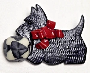 Scottish Terrier Clay Brooch Playtime for Scottie #1 Rita 1992 Handmade Pin 3" - Picture 1 of 8