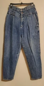 MOM JEANS VTG 80s LEE HIGH WAISTED Yoked PLEATED TAPERED Blue Jeans denim sz 14p - Picture 1 of 8