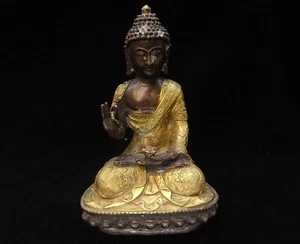STATUE DE BOUDDHA EN BRONZE DORE - TIBET 20°S - TIBETAN GILDED BRONZE BUDDHA - Picture 1 of 14