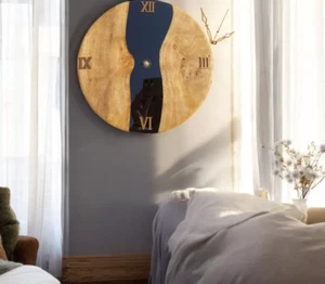 12" Polished Black Epoxy Resin Wall Clock Handcrafted Luxury Living Room Wall De - Picture 1 of 5