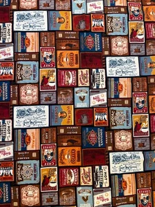 Common Grounds Coffee Labels Signs Advertisement Fabric By the Yard x 44" Cotton - Picture 1 of 6