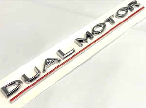 CHROME DUAL MOTOR FOR TESLA MODEL 3 Y X S REAR TRUNK TAILGATE EMBLEM BADGE DECAL - Picture 1 of 2