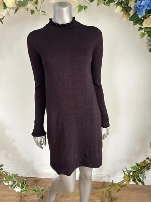 Vestido JOULES Angelie Jumper Talla 8 12 14 16 18 20 Negro Ciruela Brillo Volantes Cuello Foto 1 de 4