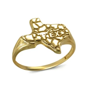Gold Texas Nugget Women's Ring – Longhorn Lone Star Design - 10k/14 Yellow Gold - Picture 1 of 4