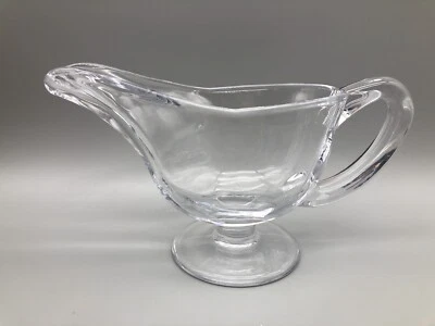 Footed Clear Glass Gravy Boat heavy glass 8.5” spout to handle - Image 1 of 4