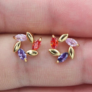 18K Yellow Gold Filled Women Rainbow Mystic Topaz Pinwheel Flower Stud Earrings - Picture 1 of 8