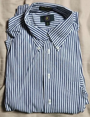 Camisa de vestir Club Room Oxford de una sola aguja para hombre azul a rayas algodón talla 16 33 Foto 1 de 4