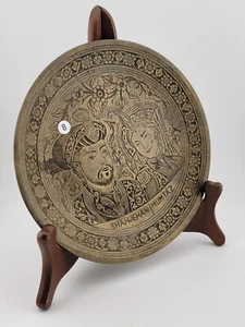 Rare 19th C One Of Kind Antique Shah Jehan Mumtaz Hand Engraved Brass Plate. - Picture 1 of 9