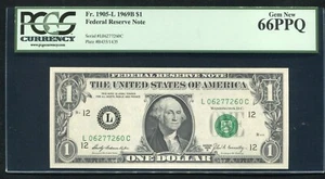 FR. 1905-L 1969-B $1 FRN “RADAR S/N L06277260C” PCGS GEM UNCIRCULATED-66PPQ - Picture 1 of 2