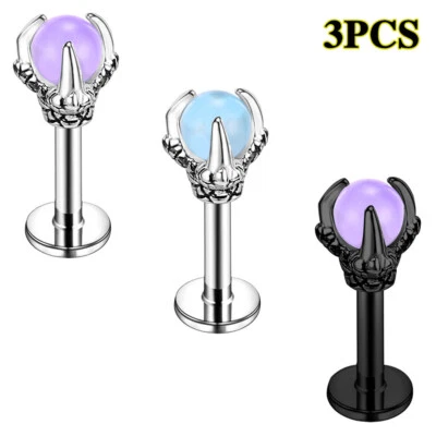 3 Pcs 16G Stainless Steel Ear Stud Dragon Claws Belly Rings Lip Eyebrow Piercing - Image 1 of 4