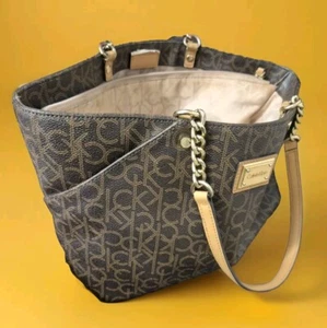 Calvin Klein Handbag Purse Dark Brown Double Chain Handle With Crossbody Strap - Picture 1 of 5