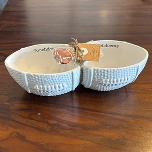 Mud Pie Football Toothpick Server Set White Football ceramic Snack Bowl dish NWT - Picture 1 of 10