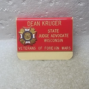 VFW Veterans of Foreign Wars Name Badge Dean Kruger State Judge Advocate WI - Picture 1 of 4