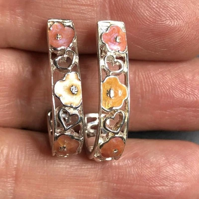 6793 AVON серебро 925 эмали цветок J обруч серьги 6 граммов - Изображение 1 из 3