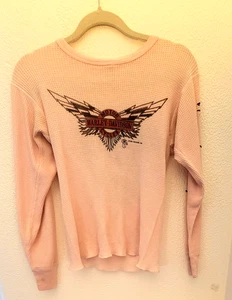 Authentisches Harley Vintage Waffelstrick-Top für Damen in Large – rosa Helena Montana - Bild 1 von 9
