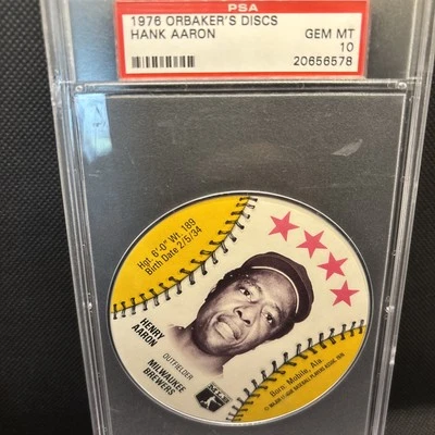 🔥 1976 Orbaker’s DISCS  HANK AARON PSA 10 Population 24 Gem Mint Brewers - Image 1 of 4