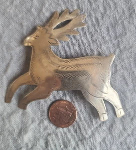 Vintage Sterlingsilber große 3,25" gestempelte Bock Hirsch Brosche schön detailliert! - Bild 1 von 3