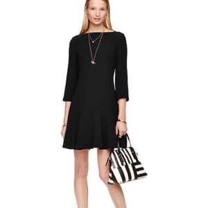 Vestido Kate Spade Nuevo con Etiquetas Negro Crepé Volantes Precaución al Viento Talla 0 Nuevo - Imagen 1 de 14