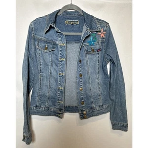 YUKA JEANS Women’s Jean Jacket With Flower Accents And Stitching Size Medium - Picture 1 of 8