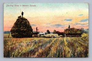 Antike Kanada Postkarte Saskatchewan Stapel Stroh Farm 1911 - Bild 1 von 2